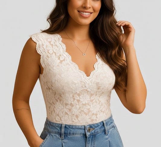 Top Isabelle – Elegante Mouwloze Top met Delicaat Kant