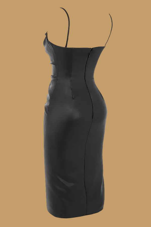 Korsetjurk Vivienne – Sculpturale Midi Jurk van Luxe Vegan Leer