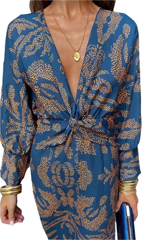 Jurk Amara – Elegante V-Cut Maxi-jurk met Silhouette Accent