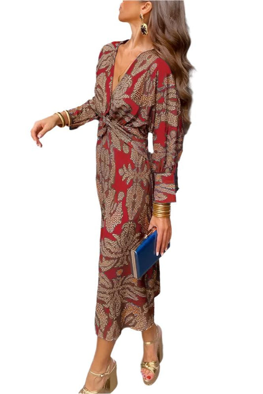 Jurk Amara – Elegante V-Cut Maxi-jurk met Silhouette Accent