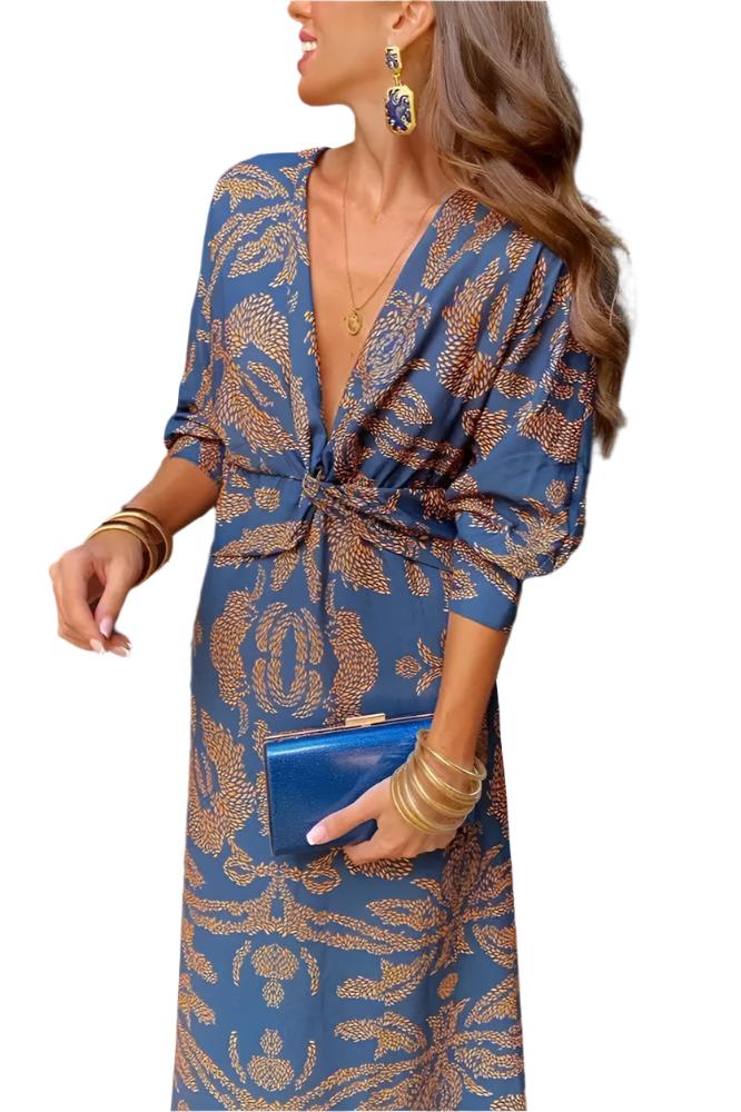 Jurk Amara – Elegante V-Cut Maxi-jurk met Silhouette Accent