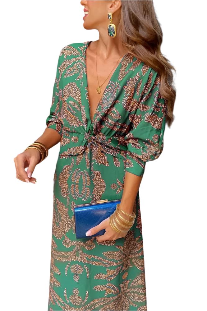 Jurk Amara – Elegante V-Cut Maxi-jurk met Silhouette Accent