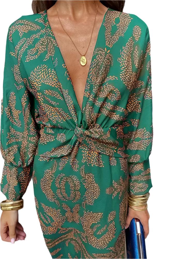 Jurk Amara – Elegante V-Cut Maxi-jurk met Silhouette Accent
