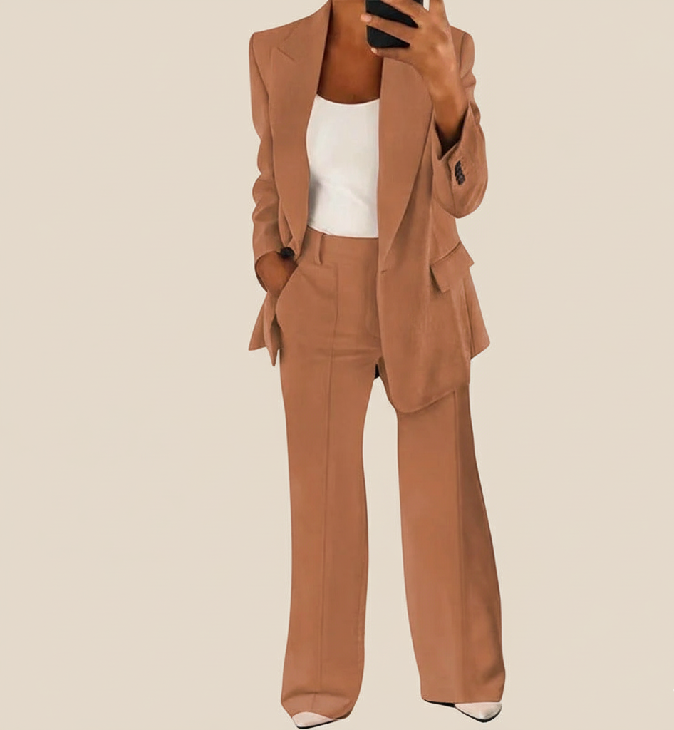Damespak Vivienne – Elegante 2-Delige Set met Blazer en Wide-Leg Pantalon