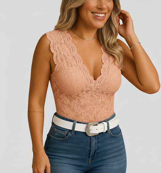 Top Isabelle – Elegante Mouwloze Top met Delicaat Kant