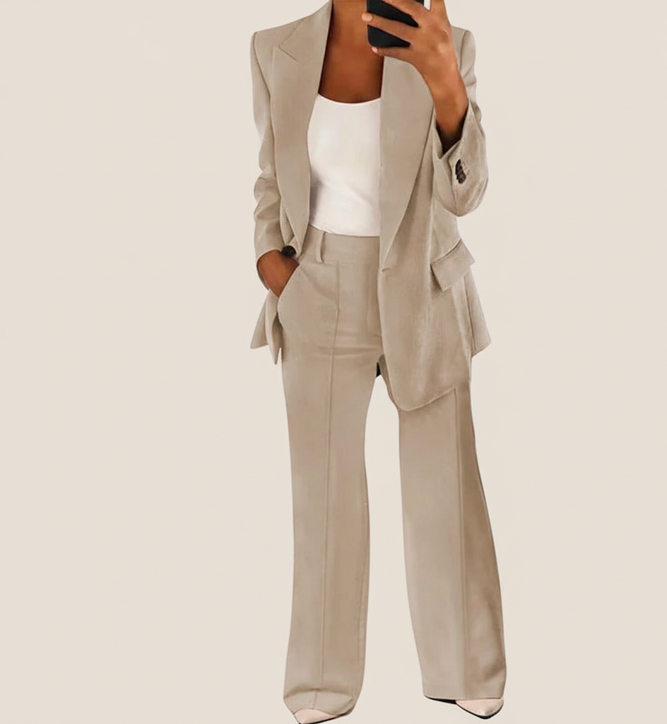 Damespak Vivienne – Elegante 2-Delige Set met Blazer en Wide-Leg Pantalon
