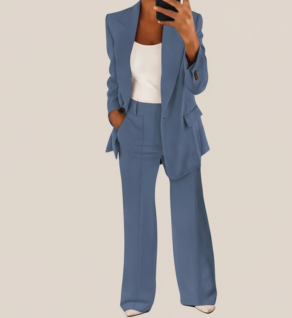 Damespak Vivienne – Elegante 2-Delige Set met Blazer en Wide-Leg Pantalon