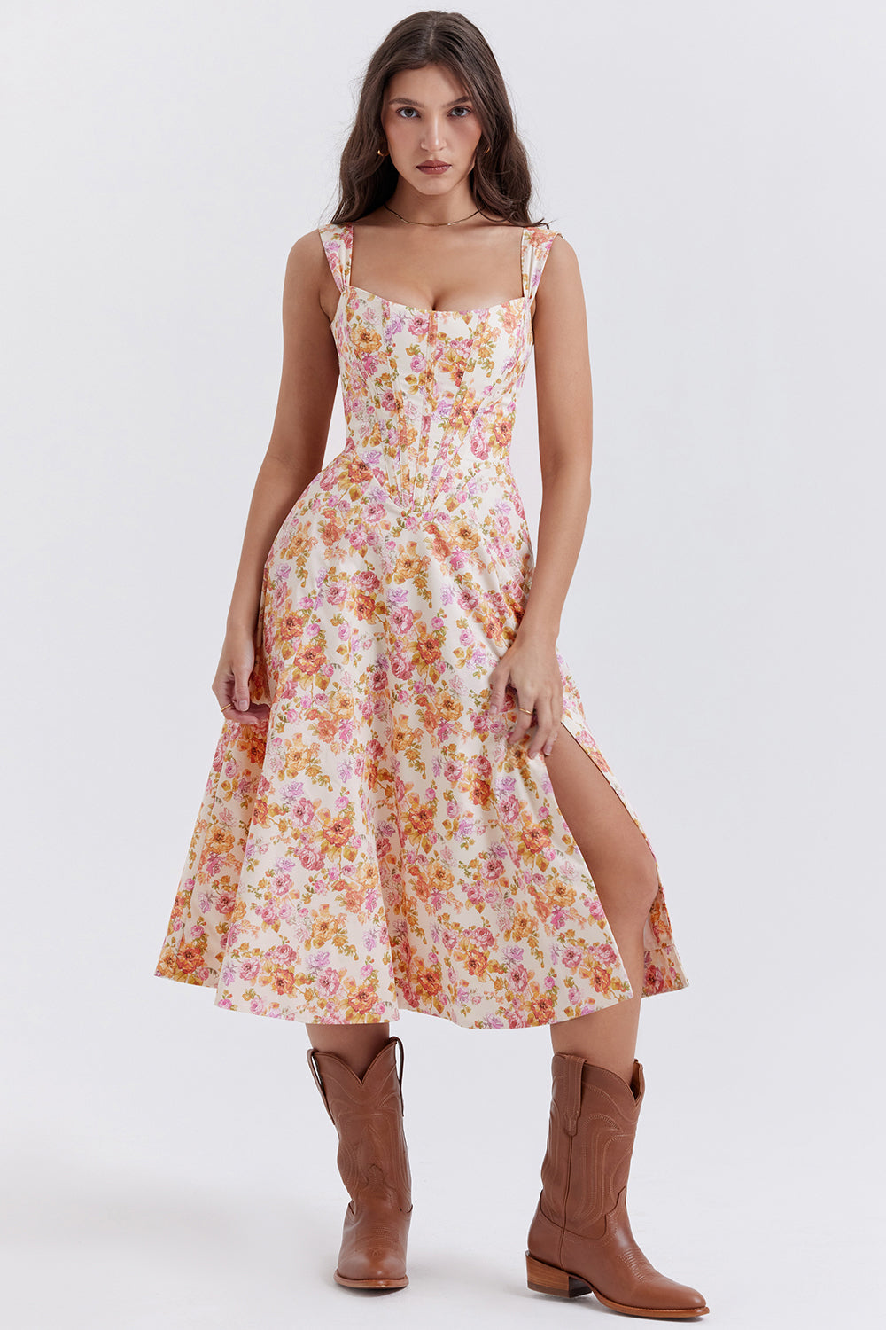 Midi Jurk Sophia – Luchtige Bloemenjurk met Romantische Print