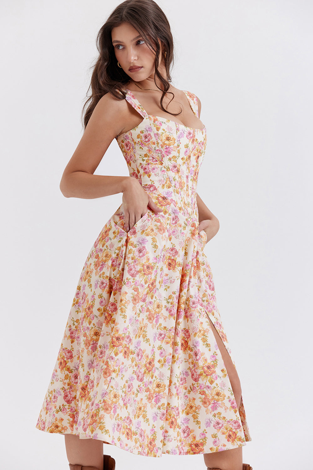 Midi Jurk Sophia – Luchtige Bloemenjurk met Romantische Print
