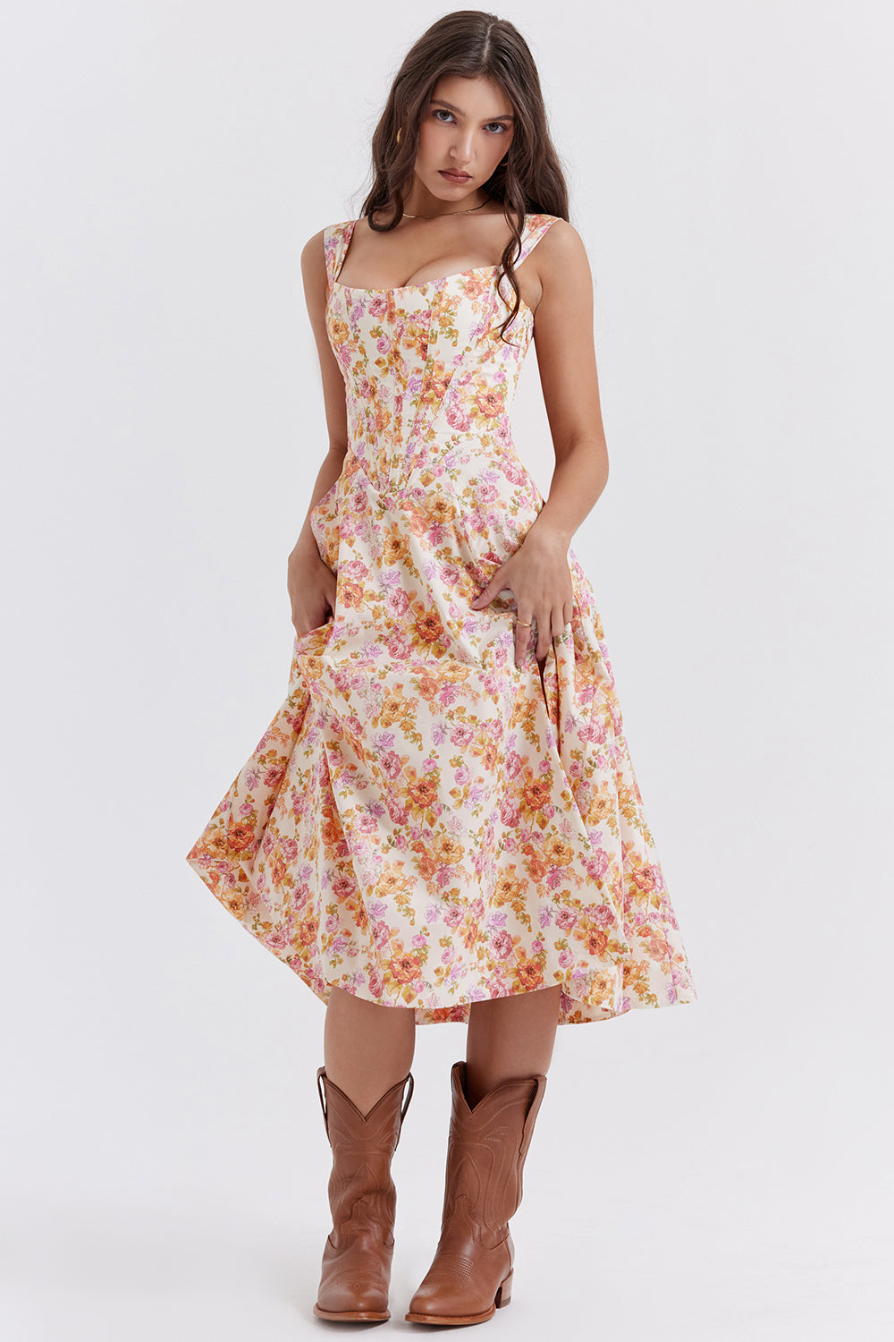 Midi Jurk Sophia – Luchtige Bloemenjurk met Romantische Print