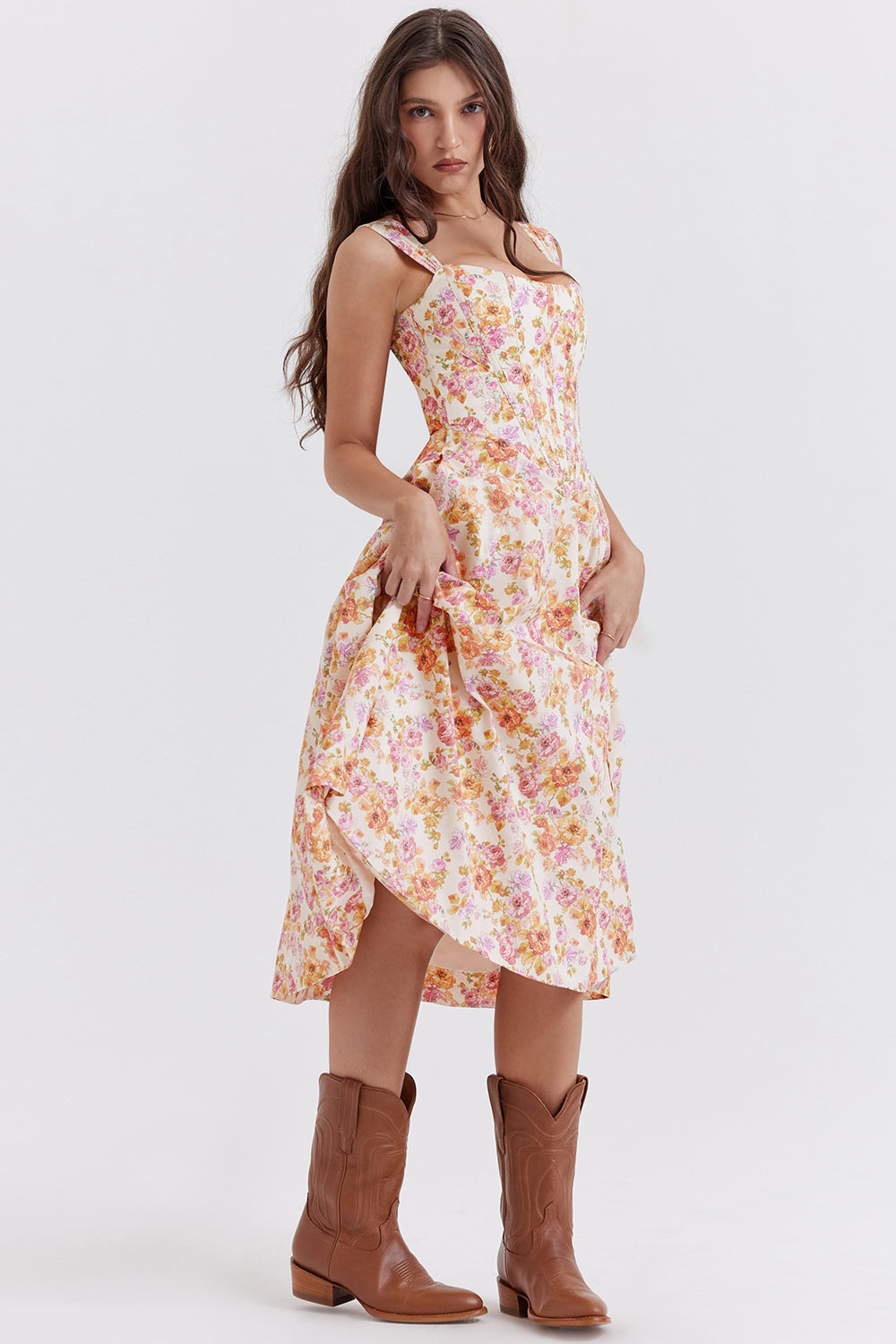 Midi Jurk Sophia – Luchtige Bloemenjurk met Romantische Print