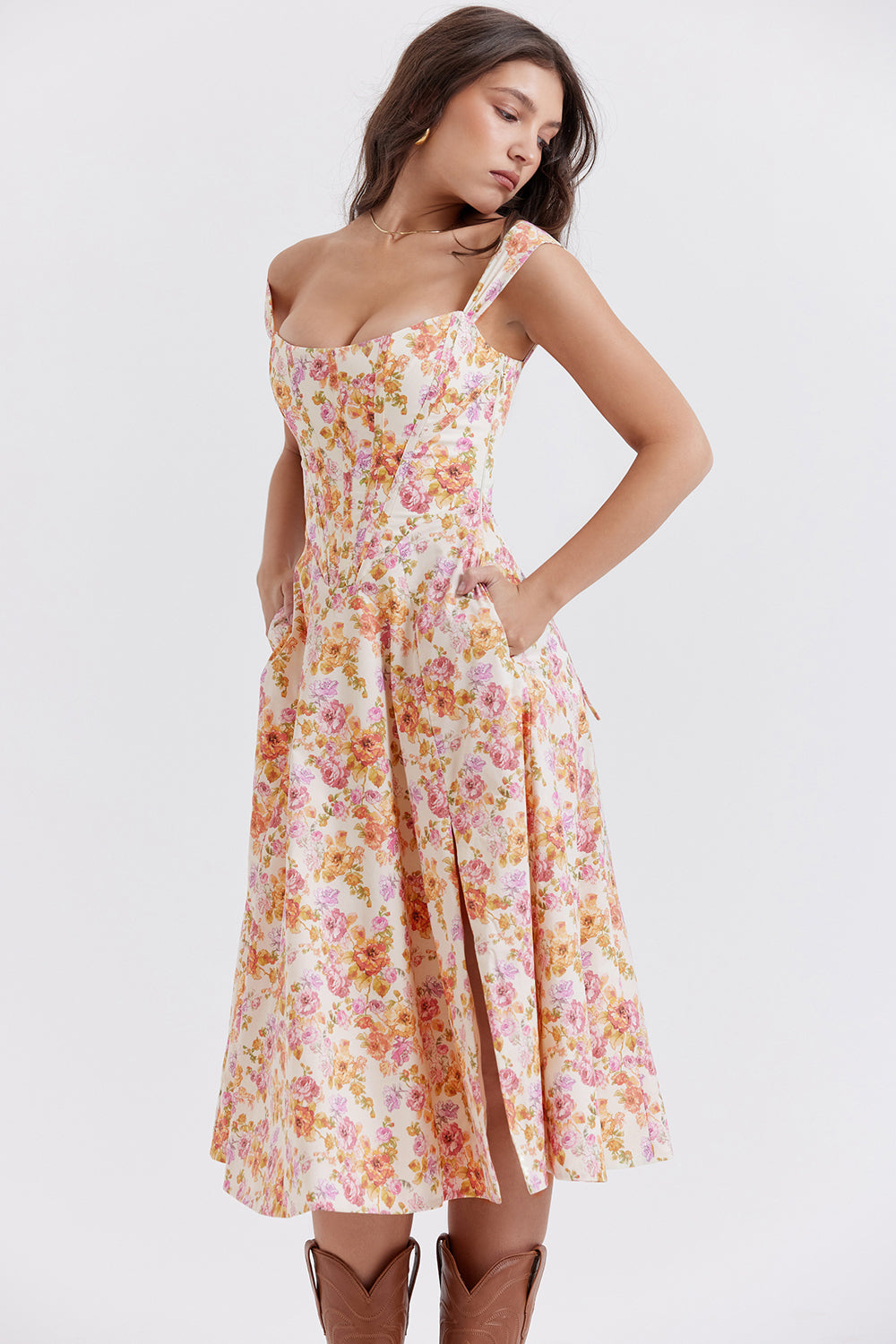 Midi Jurk Sophia – Luchtige Bloemenjurk met Romantische Print