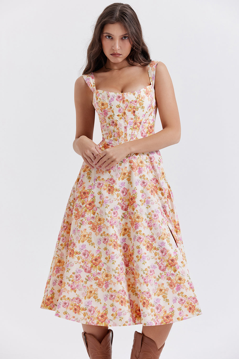 Midi Jurk Sophia – Luchtige Bloemenjurk met Romantische Print