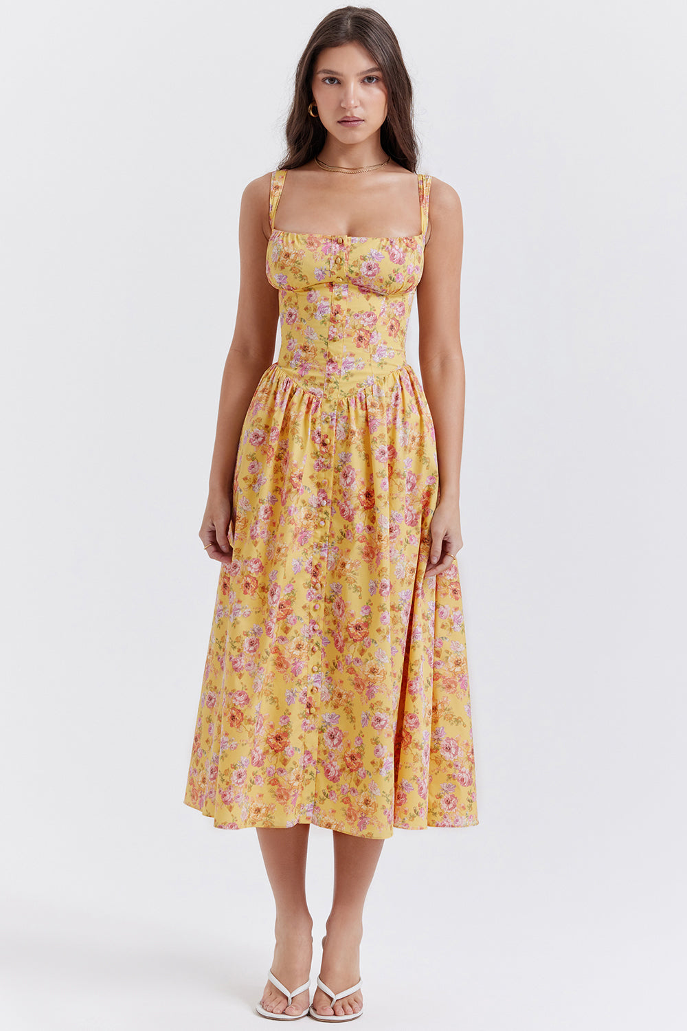 Midi Jurk Sophia – Luchtige Bloemenjurk met Romantische Print