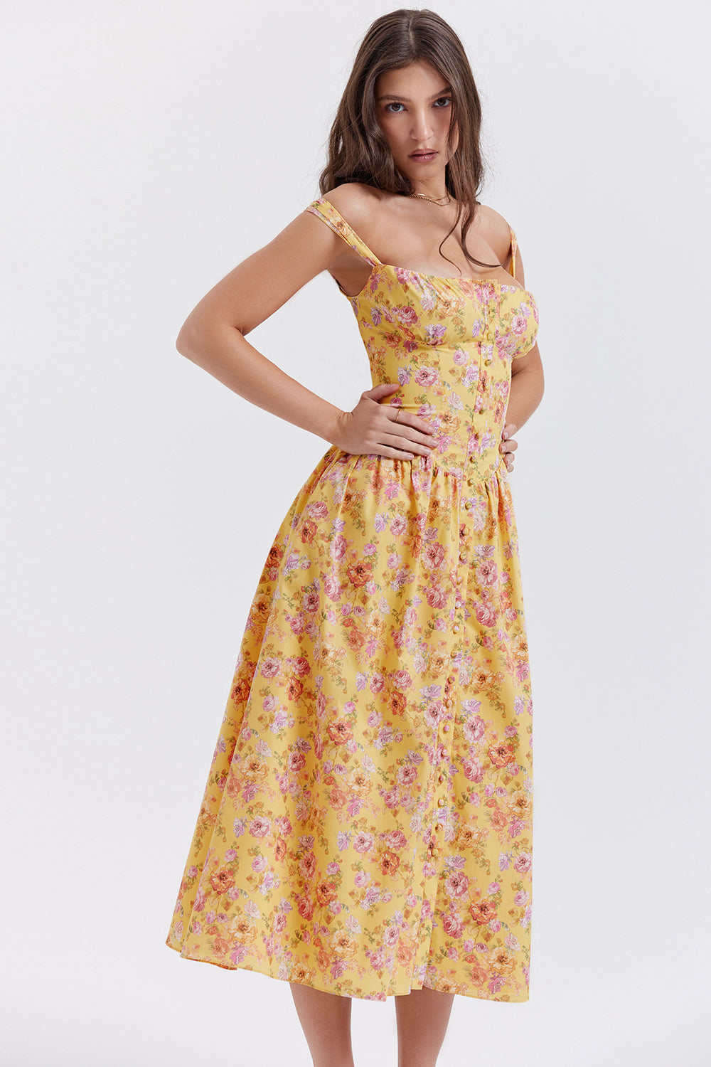 Midi Jurk Sophia – Luchtige Bloemenjurk met Romantische Print