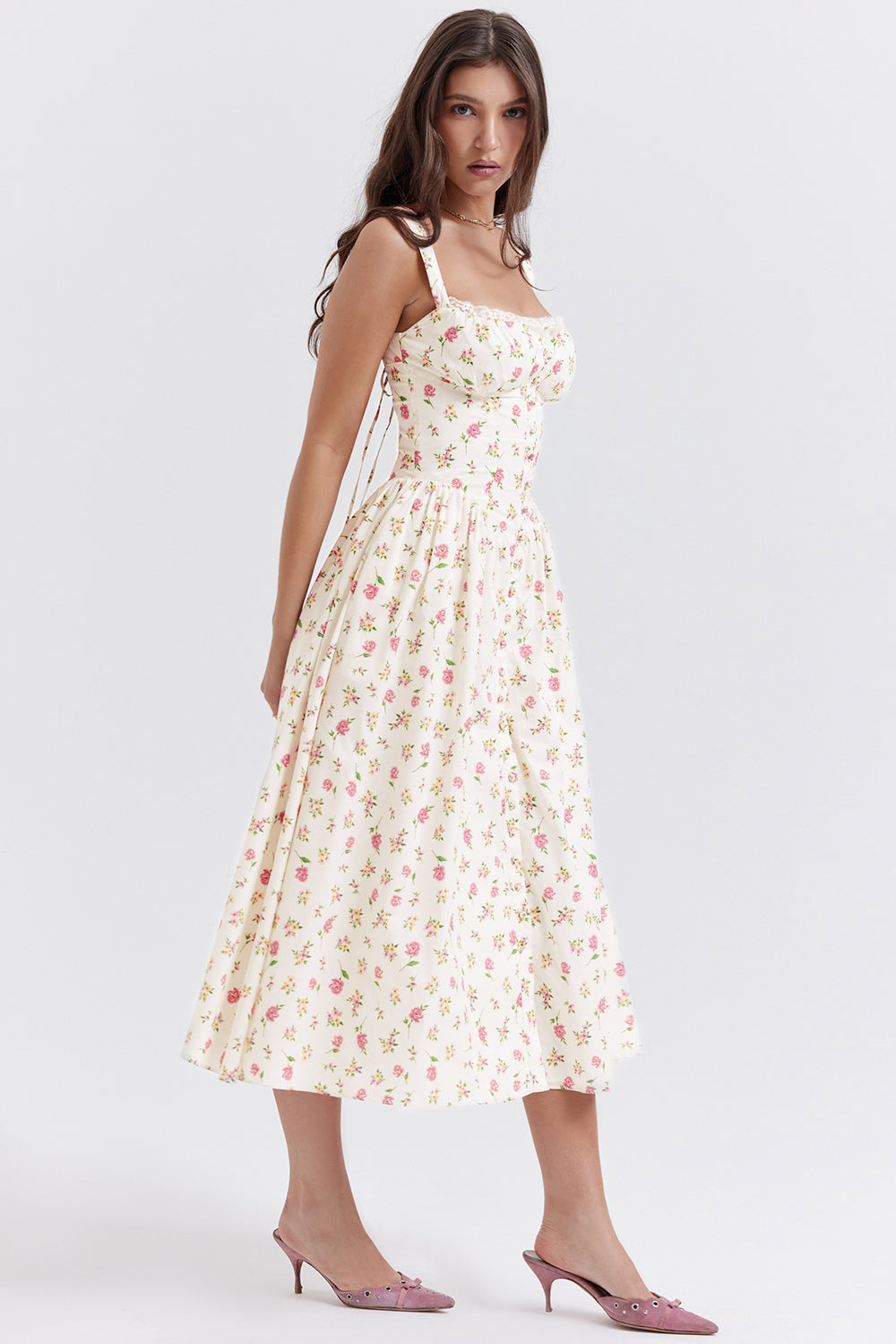 Midi Jurk Sophia – Luchtige Bloemenjurk met Romantische Print