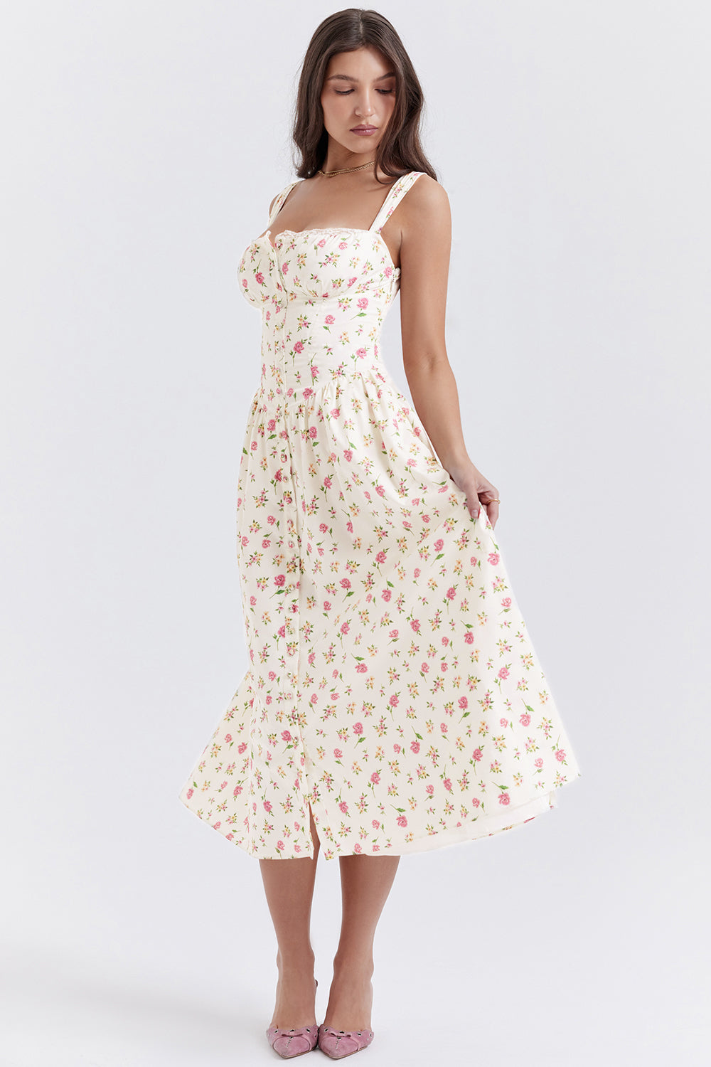 Midi Jurk Sophia – Luchtige Bloemenjurk met Romantische Print