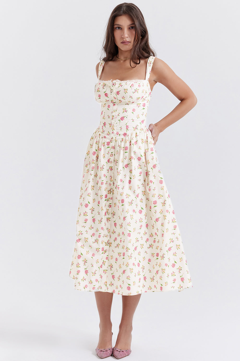 Midi Jurk Sophia – Luchtige Bloemenjurk met Romantische Print
