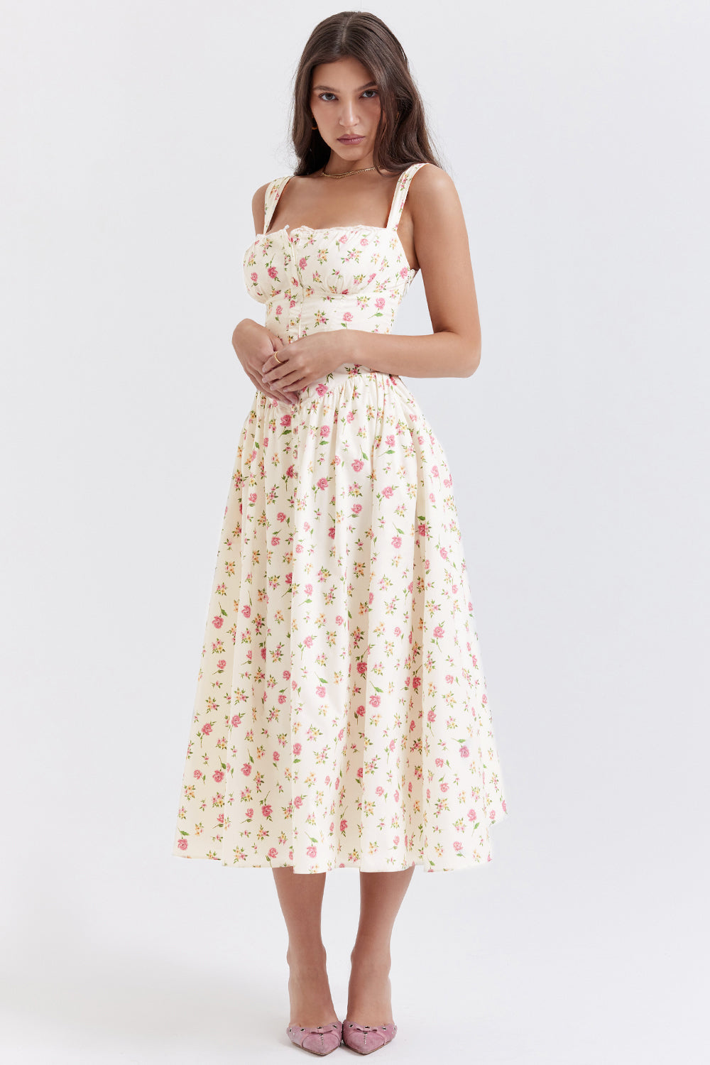 Midi Jurk Sophia – Luchtige Bloemenjurk met Romantische Print